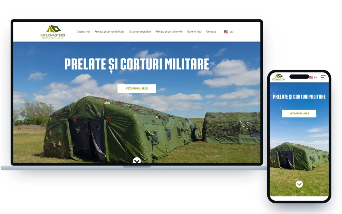 intermasters.ro pe laptop și pe telefon: prelate și corturi militare